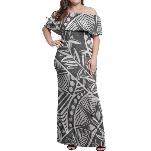 Polynesian Woman Off Shoulder Long Dress - Polynesian Pattern 11