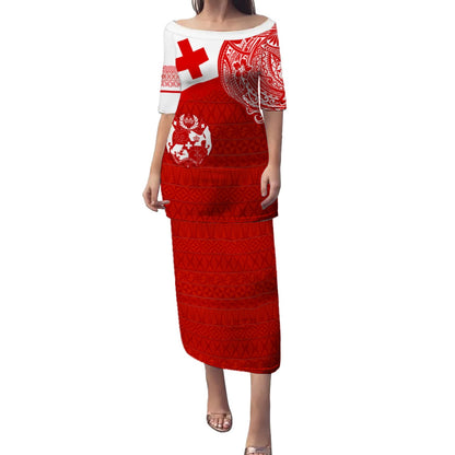 Tonga Combo Puletasi And Shirt Polynesian Flag With Coat Of Arms