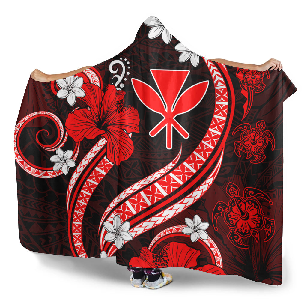 Hawaii Hooded Blanket Kanaka Maoli Hibiscus Turtle Ocean Pacific Red Style