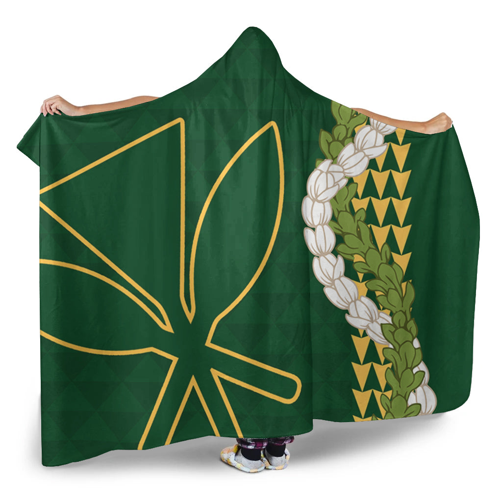 Hawaii Hooded Blanket Kanaka Maoli Puakenikeni Maile Flower Lei