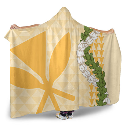 Hawaii Hooded Blanket Kanaka Maoli Puakenikeni Maile Flower Lei