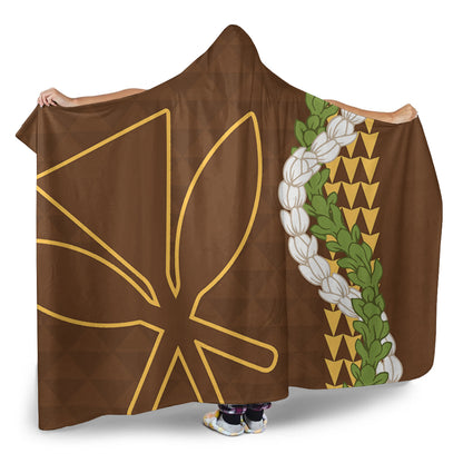 Hawaii Hooded Blanket Kanaka Maoli Puakenikeni Maile Flower Lei