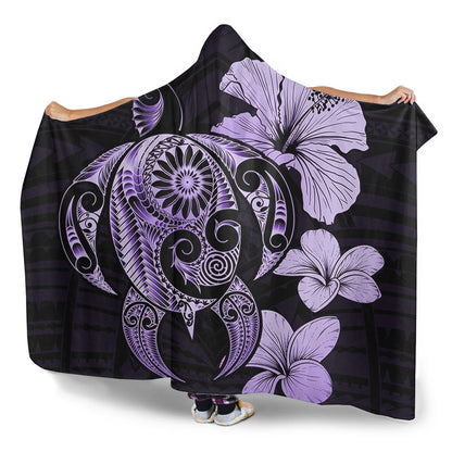 Hawaii Hooded Blanket Hibiscus Plumeria Mix Polynesian Turtle
