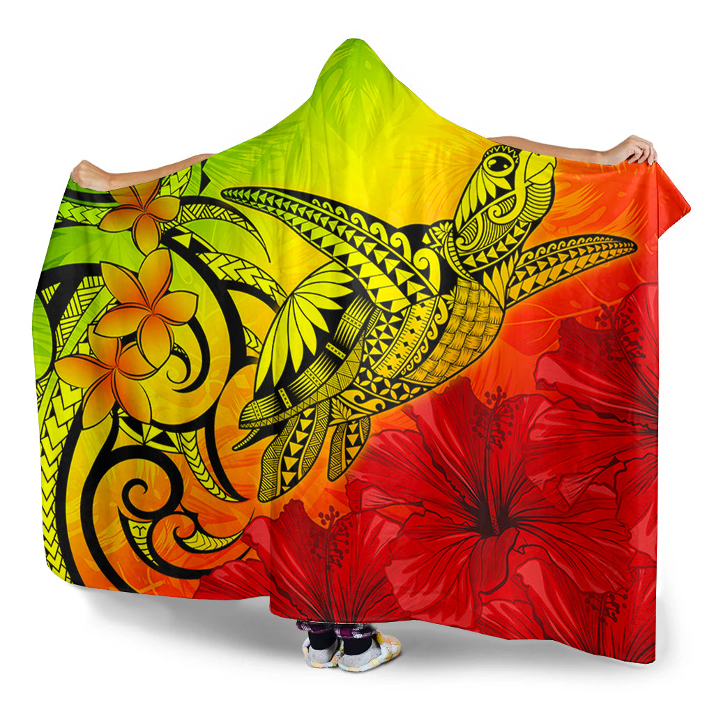 Hawaii Hooded Blanket Tribal Polynesia Tropical Hibiscus Flower