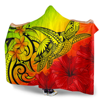 Hawaii Hooded Blanket Tribal Polynesia Tropical Hibiscus Flower