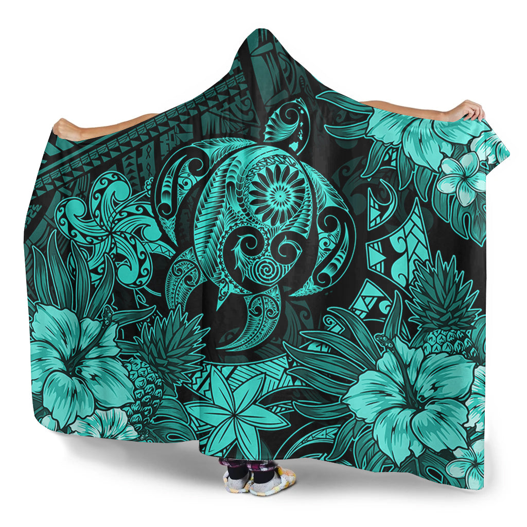 Hawaii Hooded Blanket Tribal Polynesia Sea Turtle Design Pacific Dream