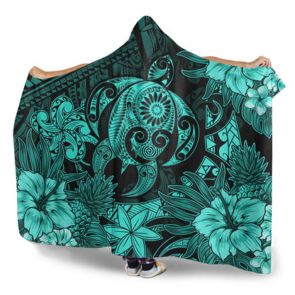 Hawaii Hooded Blanket Tribal Polynesia Sea Turtle Design Pacific Dream