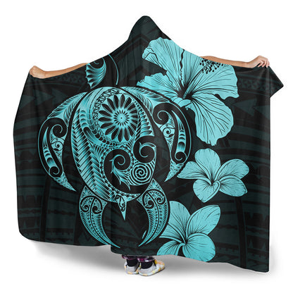Hawaii Hooded Blanket Hibiscus Plumeria Mix Polynesian Turtle