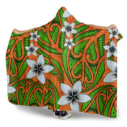New Zealand Hooded Blanket Maori Pattern Plumeria