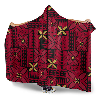 Samoa Hooded Blanket Siapo Design Tribal Pattern Red