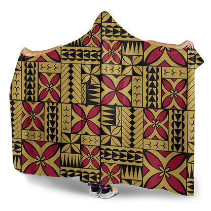 Samoa Hooded Blanket Siapo Design Tribal Pattern Yellow