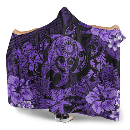 Hawaii Hooded Blanket Tribal Polynesia Sea Turtle Design Pacific Dream
