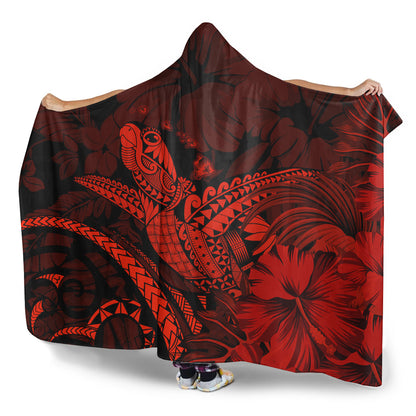 Hawaii Hooded Blanket Turtle Polynesian With Hibiscus Flower