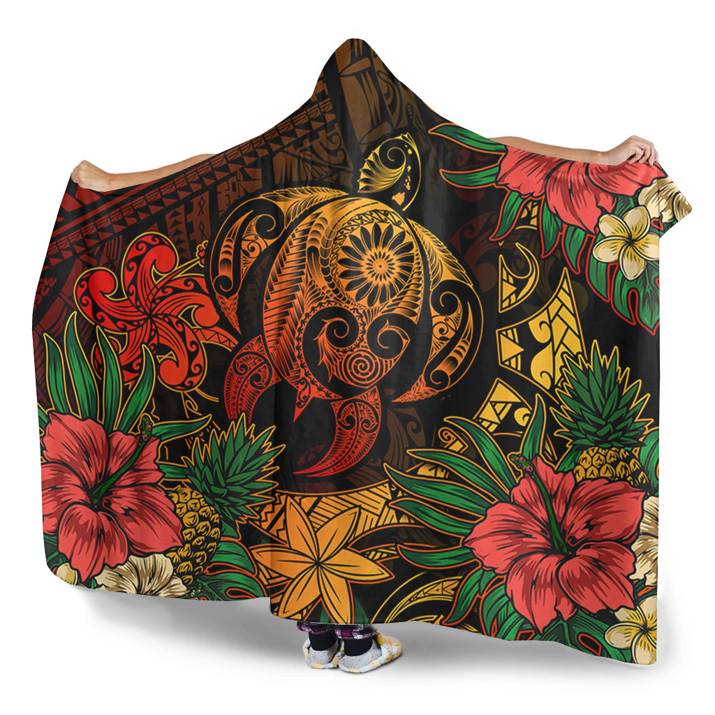 Hawaii Hooded Blanket Tribal Polynesia Sea Turtle Design Pacific Dream