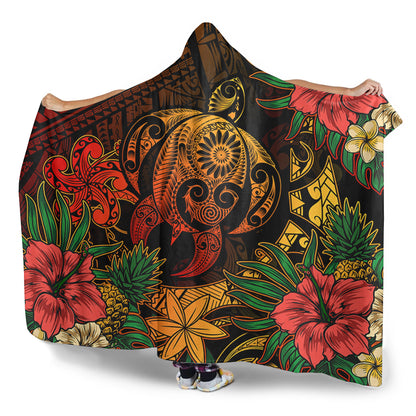 Hawaii Hooded Blanket Tribal Polynesia Sea Turtle Design Pacific Dream