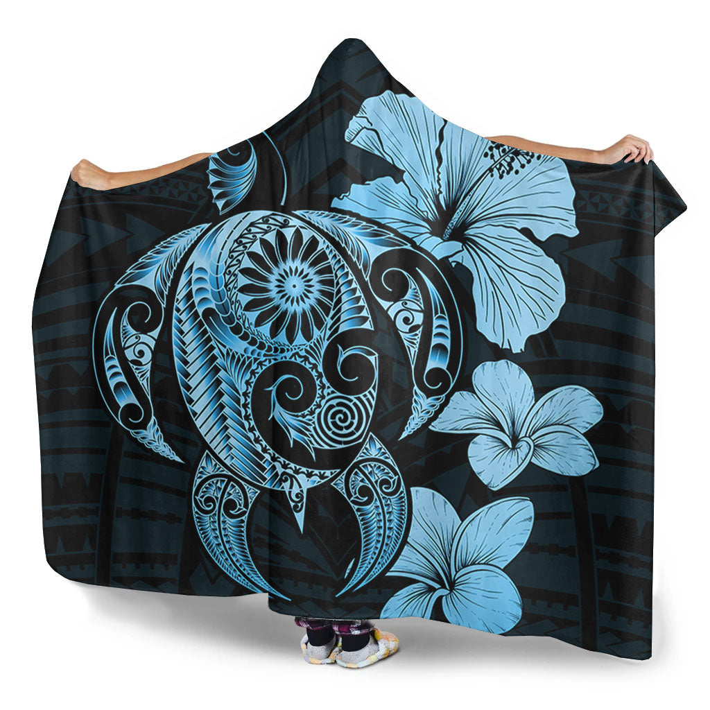 Hawaii Hooded Blanket Hibiscus Plumeria Mix Polynesian Turtle