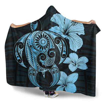 Hawaii Hooded Blanket Hibiscus Plumeria Mix Polynesian Turtle