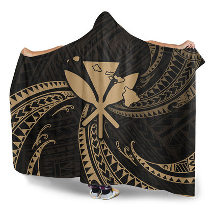 Hawaii Hooded Blanket Kanaka Map Tribal Wave