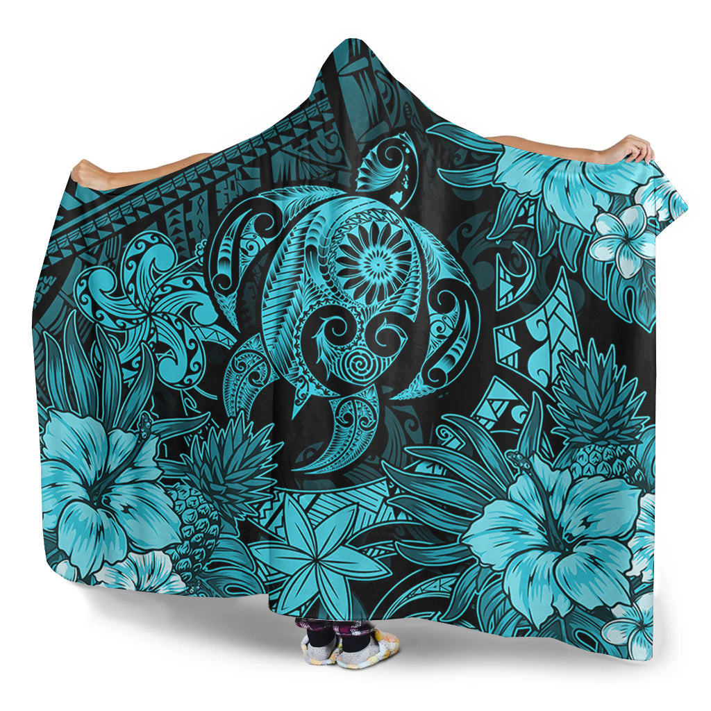 Hawaii Hooded Blanket Tribal Polynesia Sea Turtle Design Pacific Dream