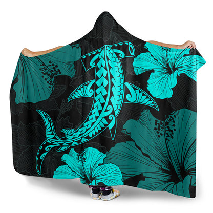 Hawaii Hooded Blanket Hammerhead Shark Hibiscus Flower