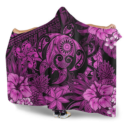 Hawaii Hooded Blanket Tribal Polynesia Sea Turtle Design Pacific Dream