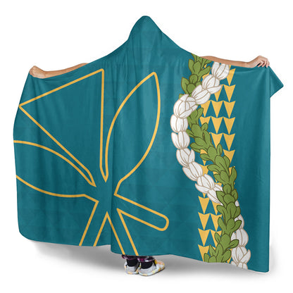 Hawaii Hooded Blanket Kanaka Maoli Puakenikeni Maile Flower Lei