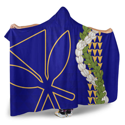 Hawaii Hooded Blanket Kanaka Maoli Puakenikeni Maile Flower Lei