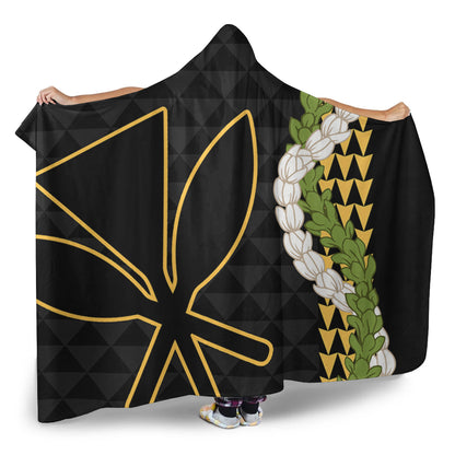 Hawaii Hooded Blanket Kanaka Maoli Puakenikeni Maile Flower Lei