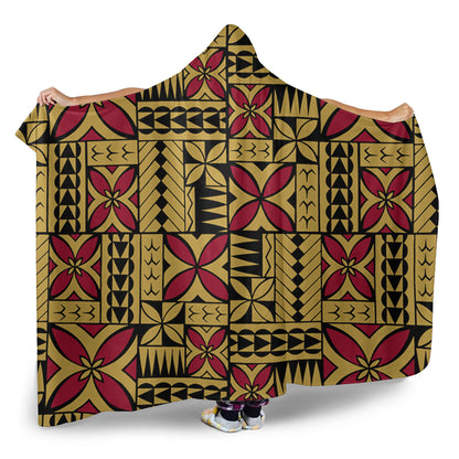 Samoa Hooded Blanket Siapo Design Tribal Pattern Yellow