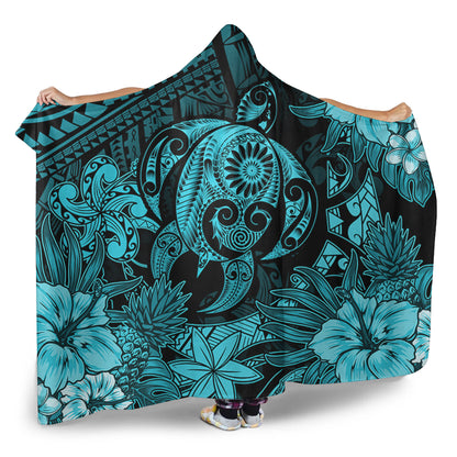Hawaii Hooded Blanket Tribal Polynesia Sea Turtle Design Pacific Dream