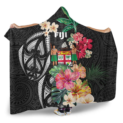 Fiji Hooded Blanket Coat Of Arms Polynesian With Hibiscus