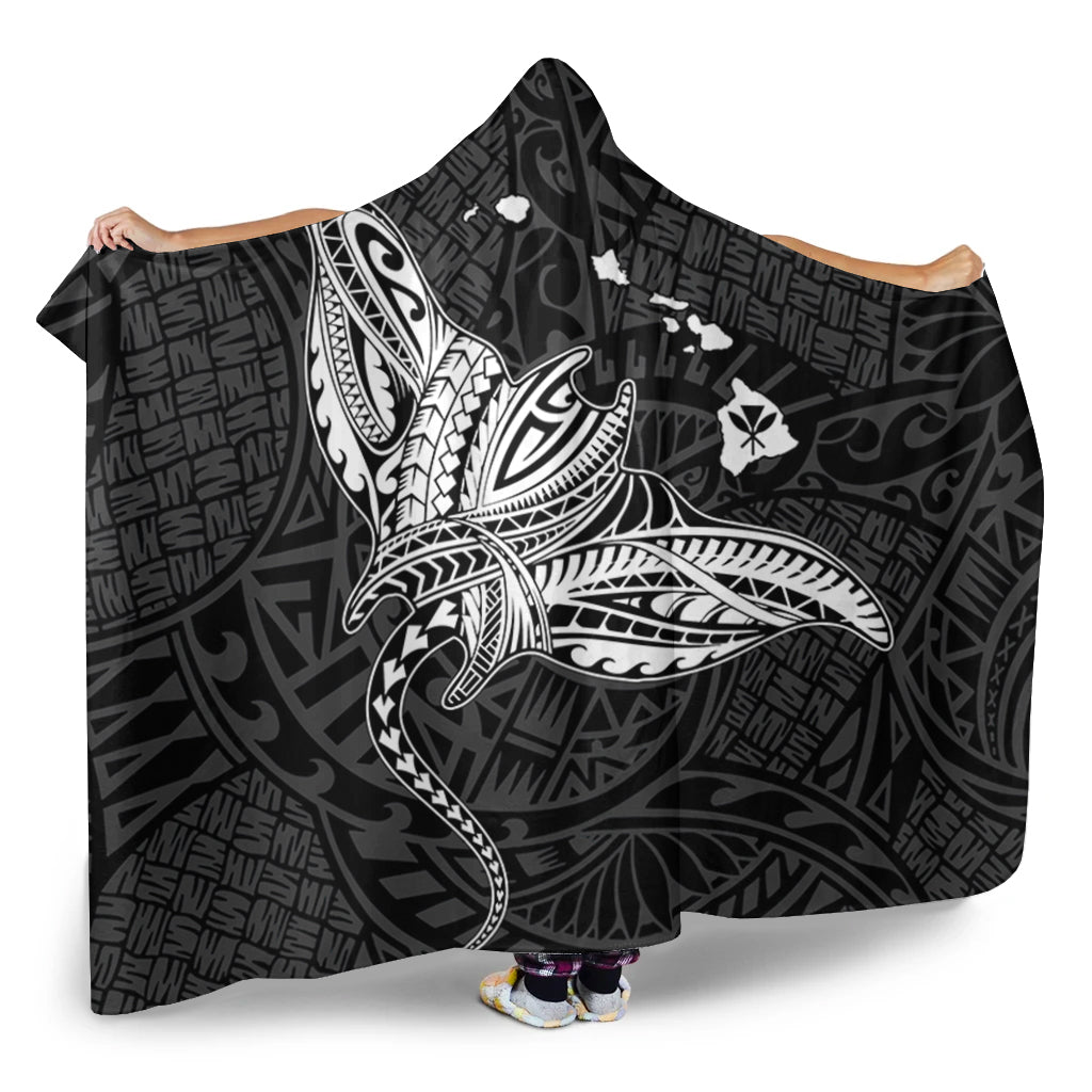 Hawaii Hooded Blanket Hawaiian Map Polynesian Tribal Ray Tattoo