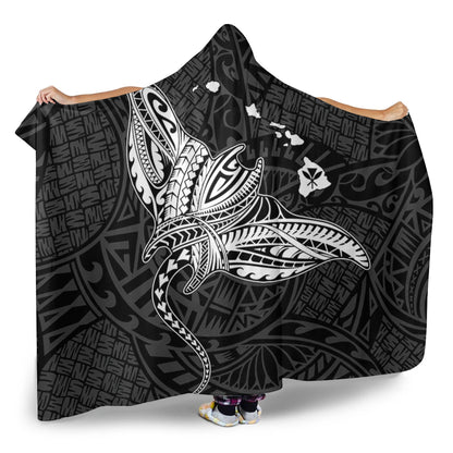 Hawaii Hooded Blanket Hawaiian Map Polynesian Tribal Ray Tattoo