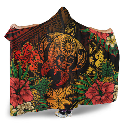 Hawaii Hooded Blanket Tribal Polynesia Sea Turtle Design Pacific Dream