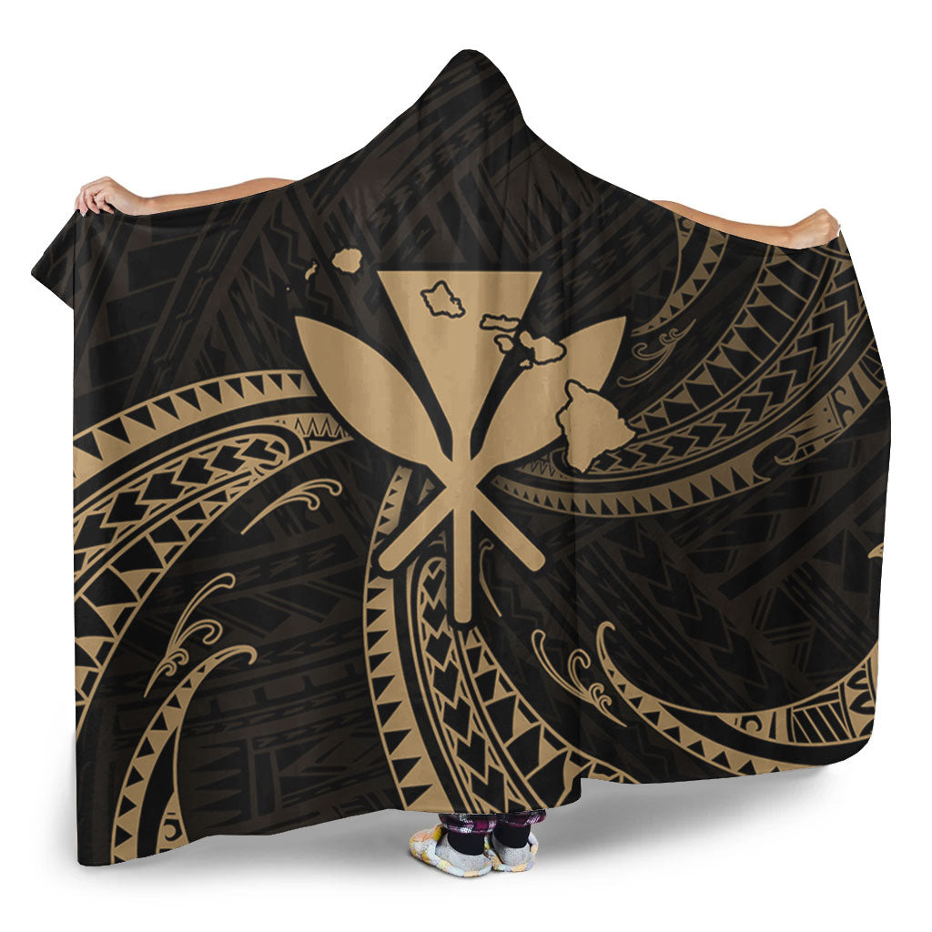 Hawaii Hooded Blanket Kanaka Map Tribal Wave