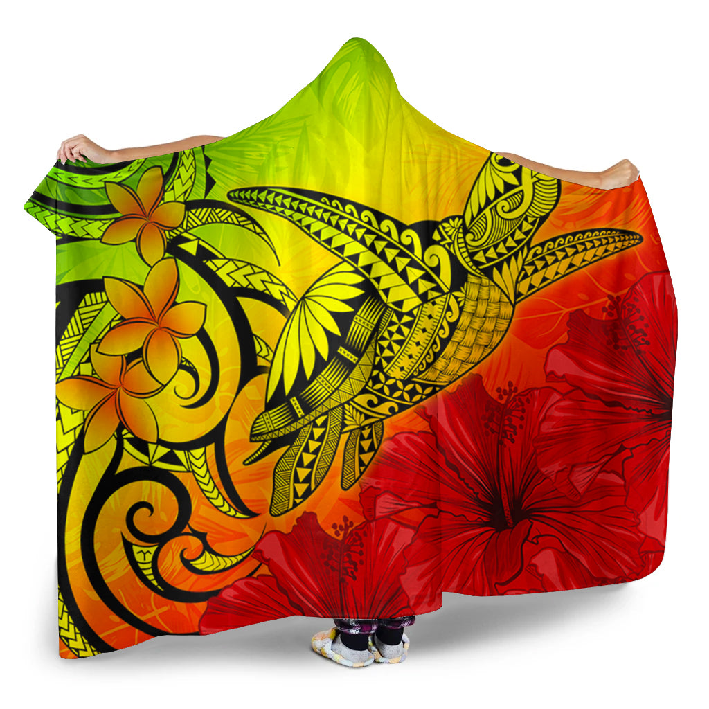 Hawaii Hooded Blanket Tribal Polynesia Tropical Hibiscus Flower