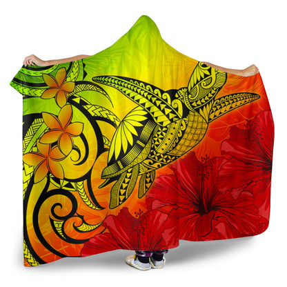 Hawaii Hooded Blanket Tribal Polynesia Tropical Hibiscus Flower