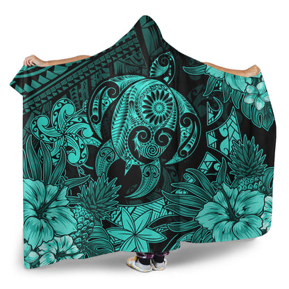 Hawaii Hooded Blanket Tribal Polynesia Sea Turtle Design Pacific Dream
