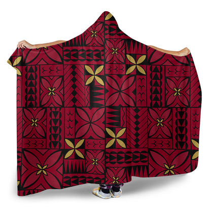 Samoa Hooded Blanket Siapo Design Tribal Pattern Red