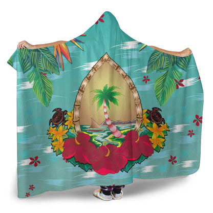 Guam Hooded Blanket Latte Stones Hibiscus