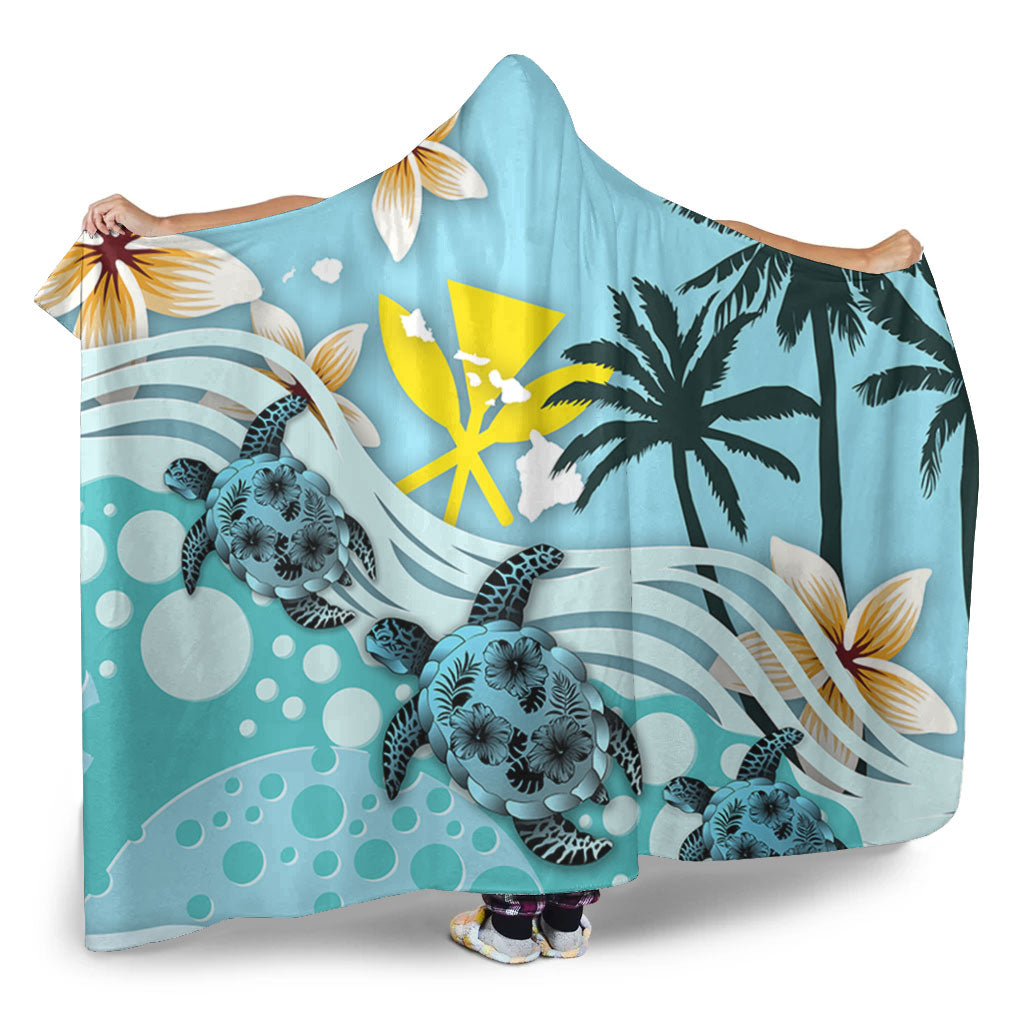 Hawaii Hooded Blanket Kanaka Maoli Turte Blue Hibiscus