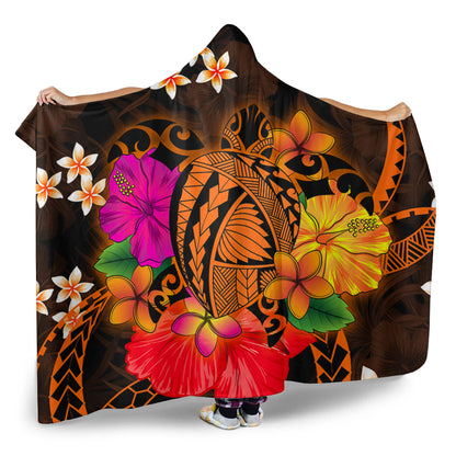Hawaii Hooded Blanket Polynesia Tribal Turtle Tropical Flower