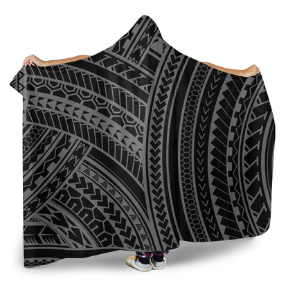 Hawaii Hooded Blanket Polynesia Pattern Gray