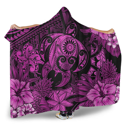 Hawaii Hooded Blanket Tribal Polynesia Sea Turtle Design Pacific Dream