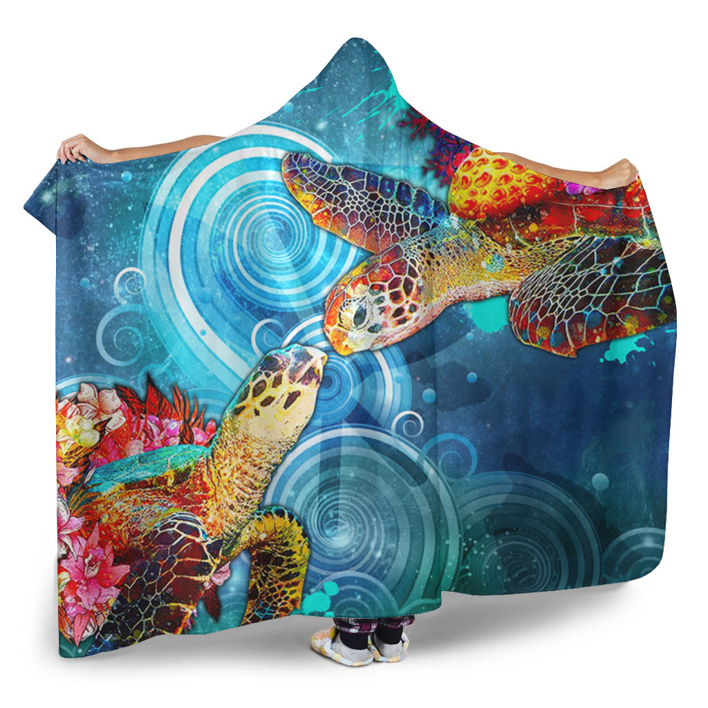 Hawaii Hooded Blanket Turtle Kiss Ocean Galaxy
