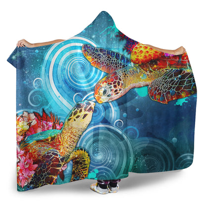 Hawaii Hooded Blanket Turtle Kiss Ocean Galaxy