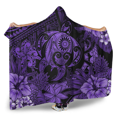Hawaii Hooded Blanket Tribal Polynesia Sea Turtle Design Pacific Dream