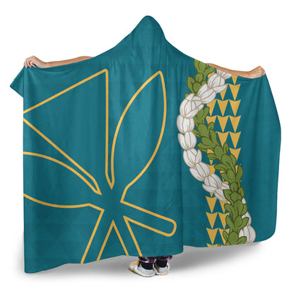 Hawaii Hooded Blanket Kanaka Maoli Puakenikeni Maile Flower Lei