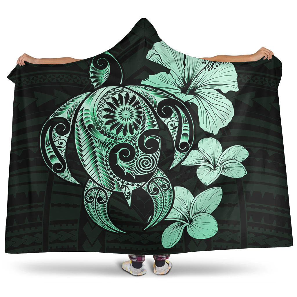 Hawaii Hooded Blanket Hibiscus Plumeria Mix Polynesian Turtle