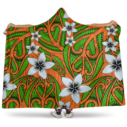 New Zealand Hooded Blanket Maori Pattern Plumeria